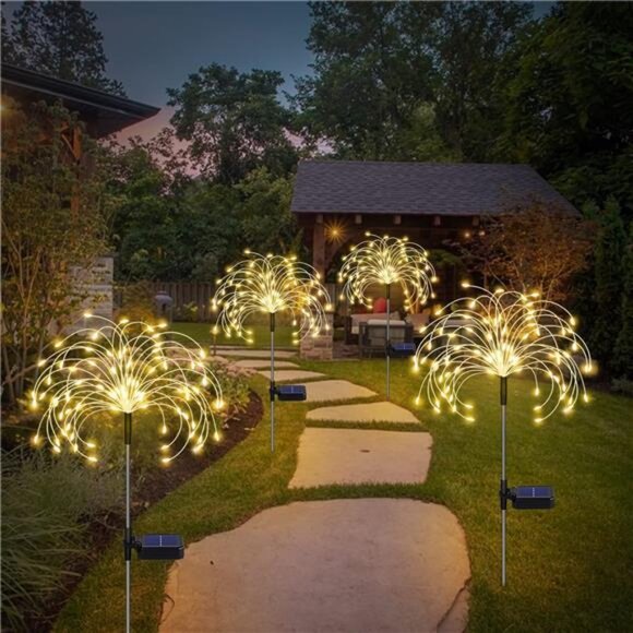 4 Pack Solar Firework Lights Outdoor 120 LED Waterproof Stake Landscape Lights - Picture 3 of 7